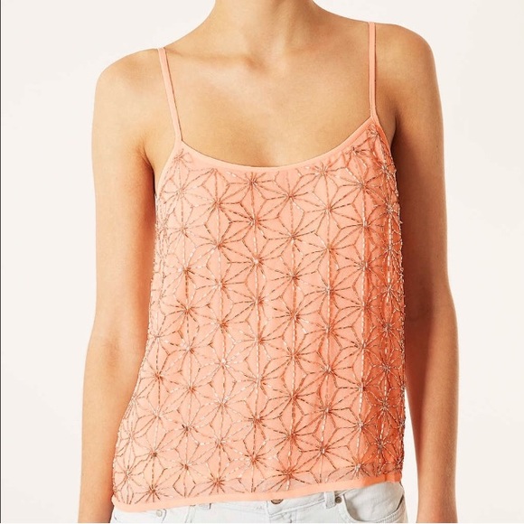 Topshop Tops - Topshop Beaded Flower Embellished Crop Cami Top